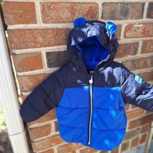 Baby Gap Infant Boy's Hooded Puffer Jacket 0-6 mo. Blue jacket Bear Ears